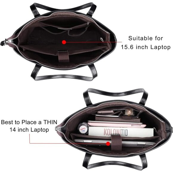 S-zone Women's Black Office 15.6 Inch Designer Cross Body Shoulder Handbag - Picture 3 of 6